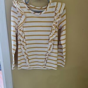 Max Studio Yellow and White Striped Ruffle Long Sleeve Top